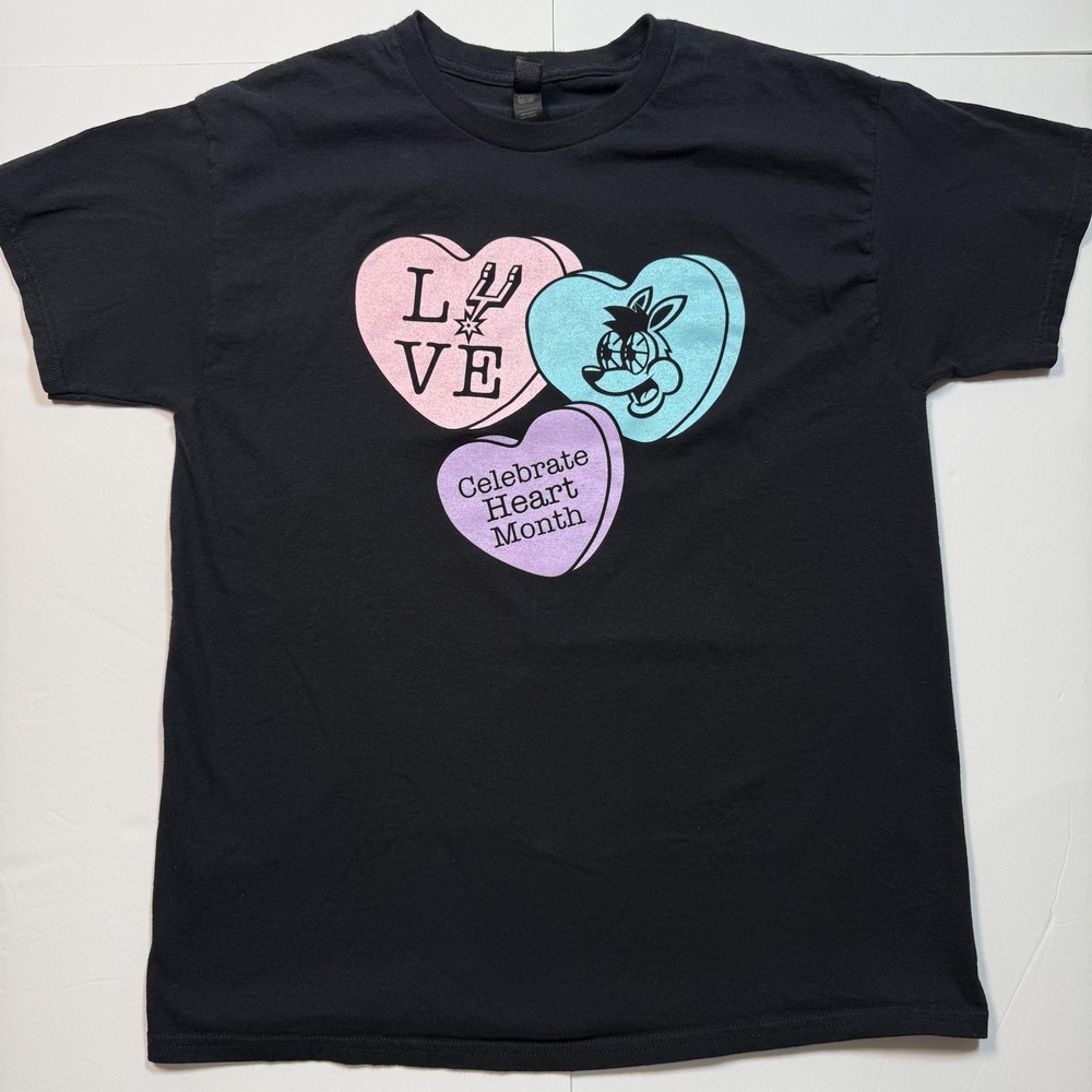 San Antonio Spurs Shirt Mens Large Black NBA Basketball Celebrate Heart‎ Month